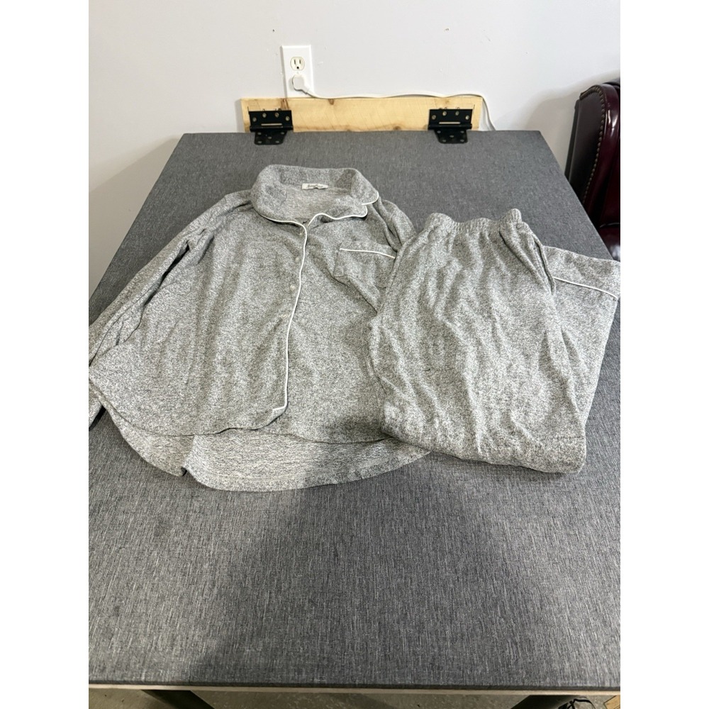 Aamikast Women's Long Sleeve Grey Pajama Set Button Down Sleepwear Nightwear Med